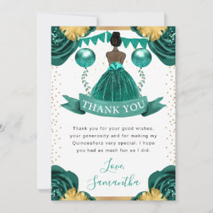 Teal Dress Dark Skin Princess Quinceanera Thank You Card