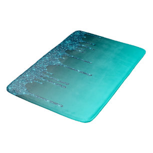 Teal Dripping Glitter Bath Mat