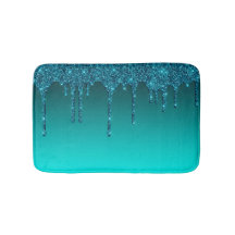 Teal Dripping Glitter Bath Mat
