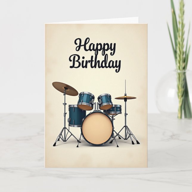 Teal Drum Kit Birthday Card (Front)