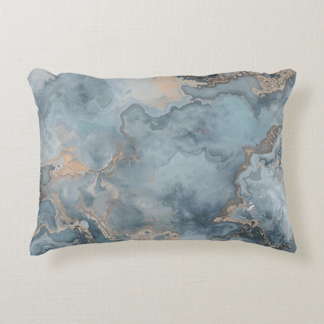 Teal Dusty Blue Grey Beige Contemporary Decorative Cushion (Front)