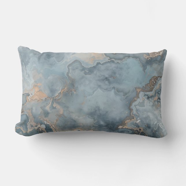 Teal Dusty Blue Grey Beige Contemporary Lumbar Cushion (Front)