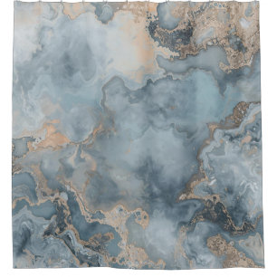 Teal Dusty Blue Grey Beige Contemporary Shower Curtain