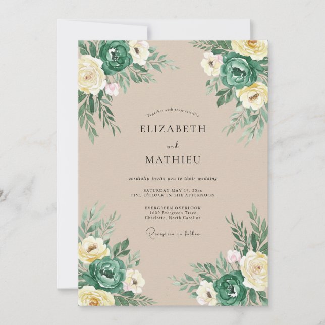 Teal Earthy Vintage Wedding Invitation (Front)