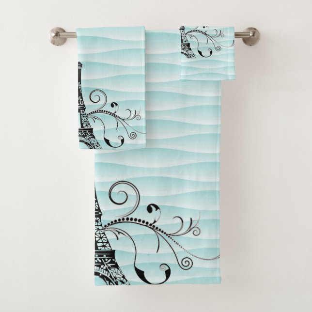 Teal Eiffel Towel Flourish Towel Set (Insitu)
