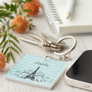 Teal Eiffel Tower Flourish Keychain