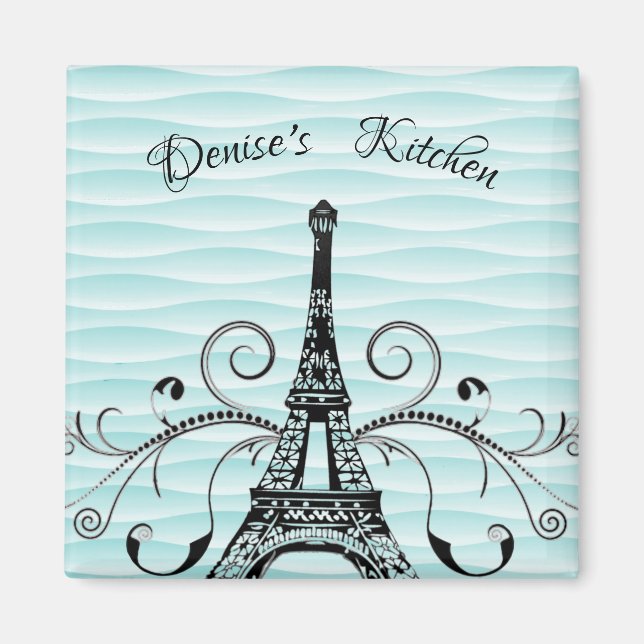 Teal Eiffel Tower Flourish Magnet (Front)