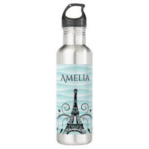 Teal Eiffel Tower Flourish Water Bottle