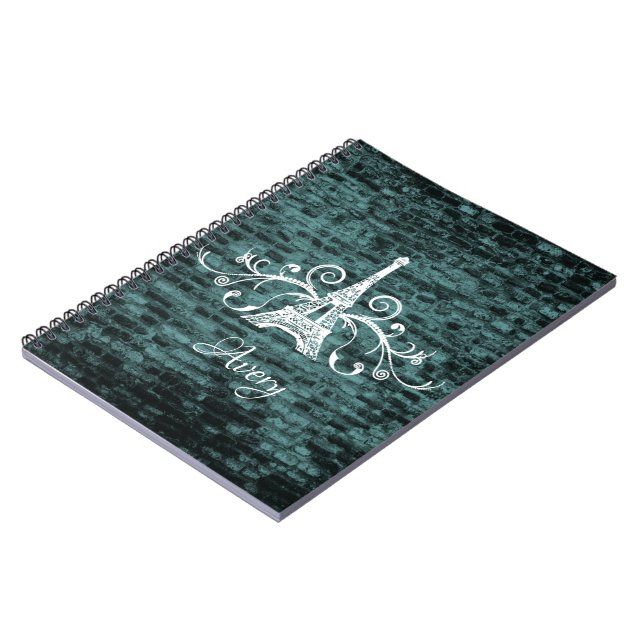 Teal Eiffel Tower Grunge Notebook (Left Side)