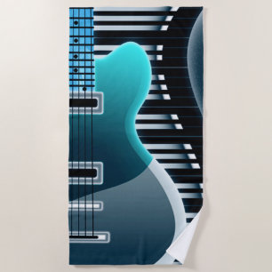 Teal Electric Guitar Beach Towel