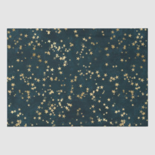 Teal Elegant Celestial Starry Gold Stars Design Tissue Paper