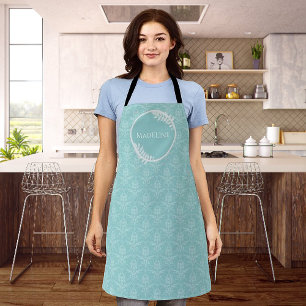 Teal Elegant Damask Personalised Apron