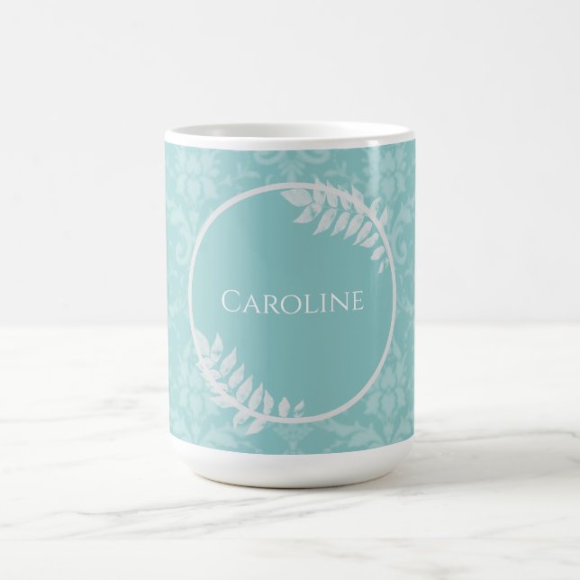 Teal Elegant Damask Personalised Coffee Mug (Center)
