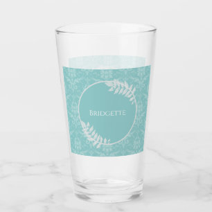 Teal Elegant Damask Personalised Glass
