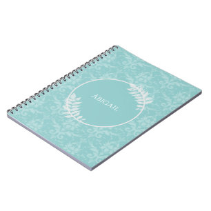 Teal Elegant Damask Personalised Notebook