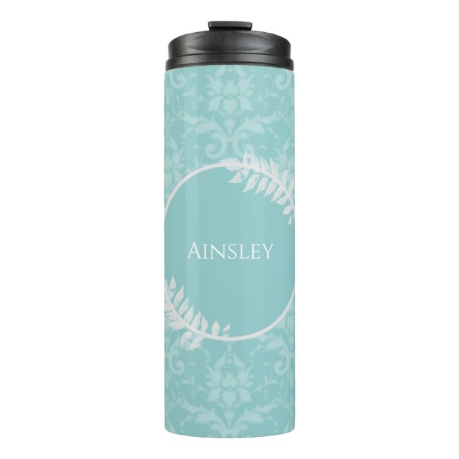 Teal Elegant Damask Personalised Thermal Tumbler (Front)