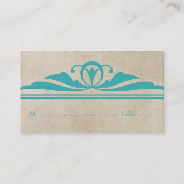 Teal Elegant Deco Place Card (Front)