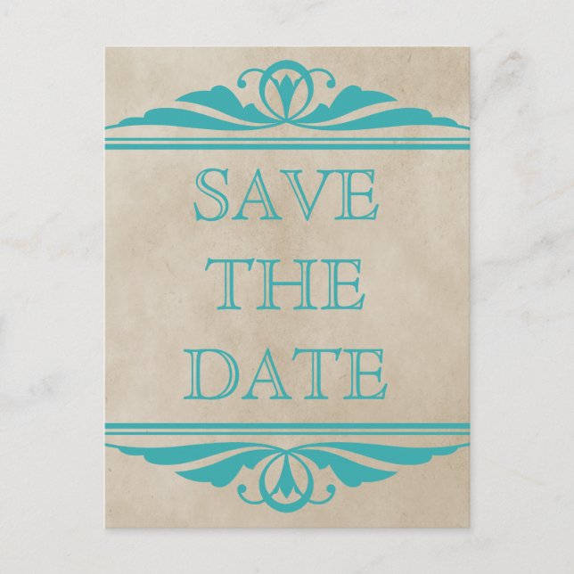 Teal Elegant Deco Save the Date Postcard (Front)