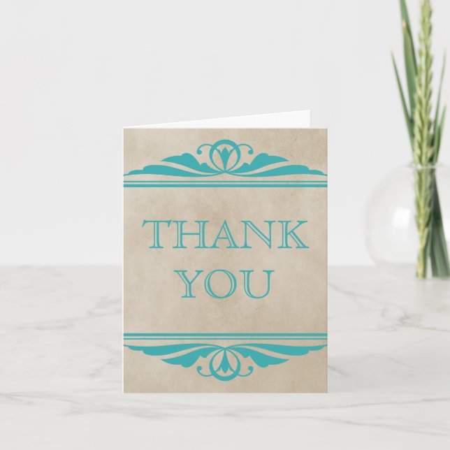Teal Elegant Deco Thank You Card (Front)