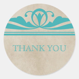 Teal Elegant Deco Thank You Stickers