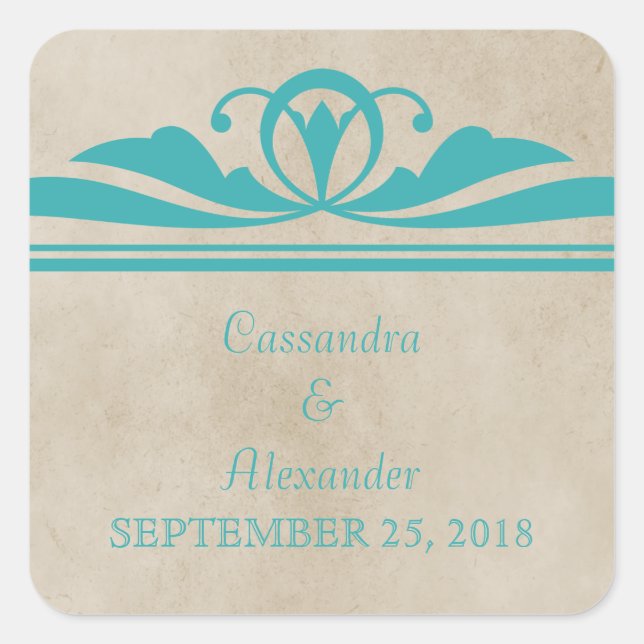 Teal Elegant Deco Wedding Stickers (Front)