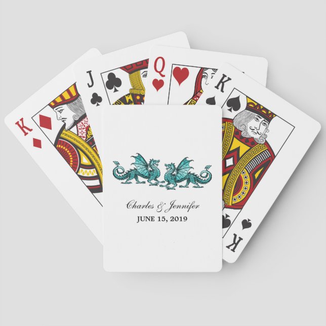 Teal Elegant Dragons Playing Cards (Back)