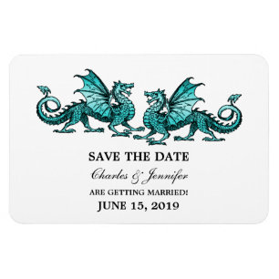 Teal Elegant Dragons Save the Date Magnet