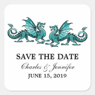 Teal Elegant Dragons Save the Date Stickers