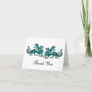 Teal Elegant Dragons Thank You Card