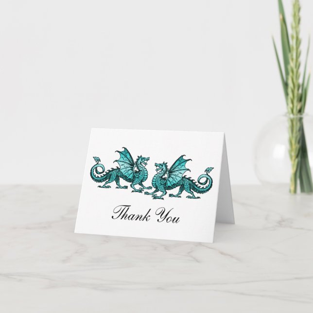 Teal Elegant Dragons Thank You Card (Front)