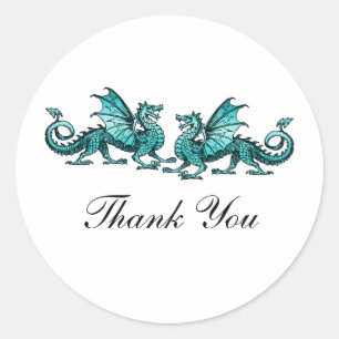 Teal Elegant Dragons Thank You Stickers