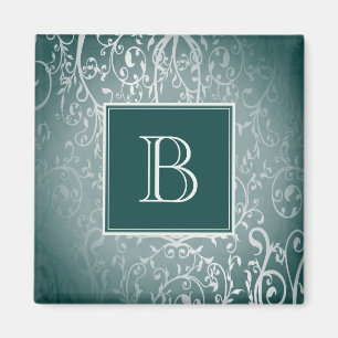 Teal Elegant Flourish Monogram Magnet