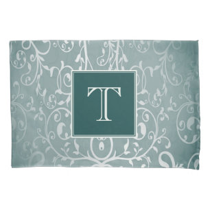 Teal Elegant Flourish Monogram Pillowcase