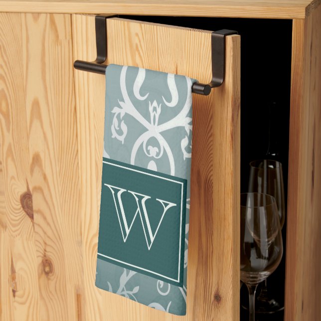 Teal Elegant Flourish Monogram Towel (Thirds Fold)