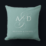Teal Elegant Initial Script Monogram Wedding Cushion<br><div class="desc">Elegant Initial Script Monogram Classic Wedding throw pillow features a delicate ampersand and your initials,  along with the bride and groom's names and wedding date.</div>
