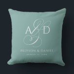 Teal Elegant Initial Script Monogram Wedding Cushion<br><div class="desc">Elegant Initial Script Monogram Classic Wedding throw pillow features a delicate ampersand and your initials,  along with the bride and groom's names and wedding date.</div>