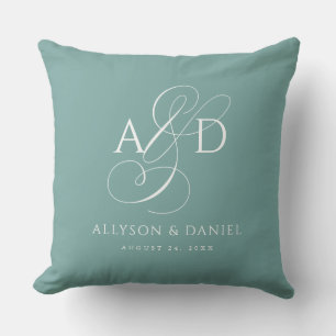 Teal Elegant Initial Script Monogram Wedding Cushion