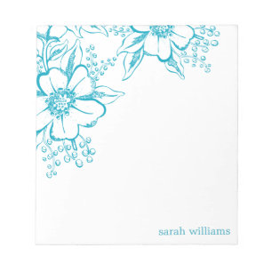 Teal Elegant Letterpress Style Florals Notepad