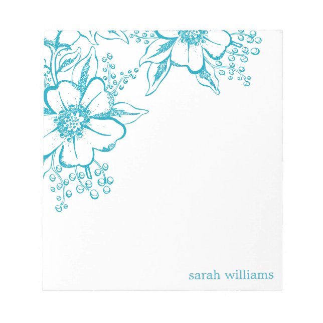 Teal Elegant Letterpress Style Florals Notepad (Front)