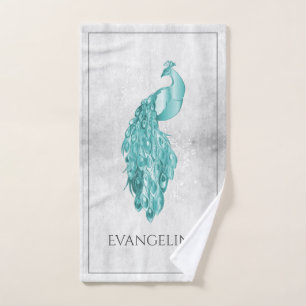 Teal Elegant Peacock Bath Towel Set