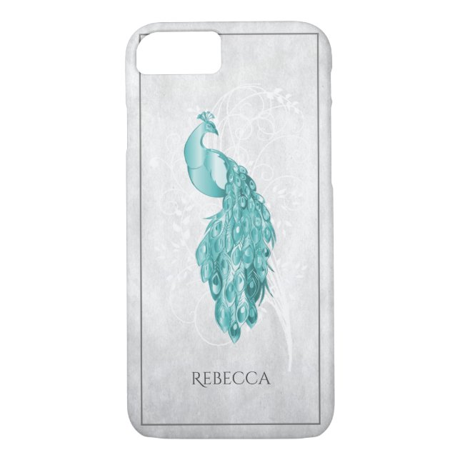Teal Elegant Peacock Personalised Case-Mate iPhone Case (Back)