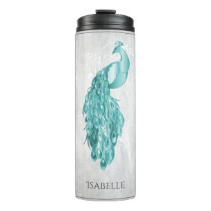 Teal Elegant Peacock Personalised Thermal Tumbler