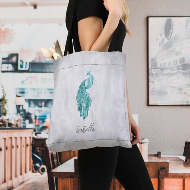 Teal Elegant Peacock Personalised Tote Bag (Teal Elegant Peacock Personalized Tote Bag)