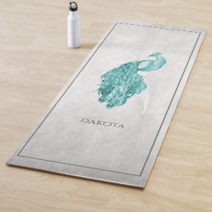 Teal Elegant Peacock Yoga Mat