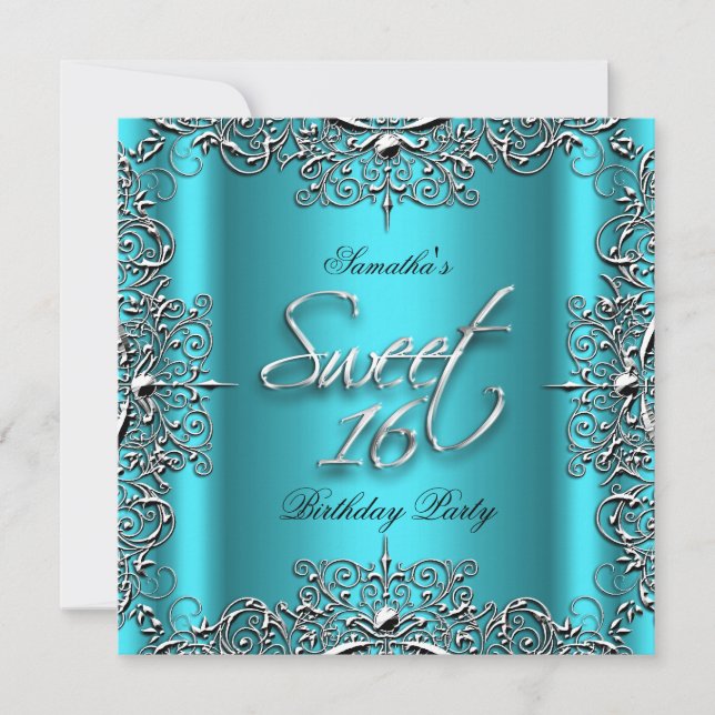 Teal Elegant Sweet Sixteen 16 Birthday Party Invitation (Front)
