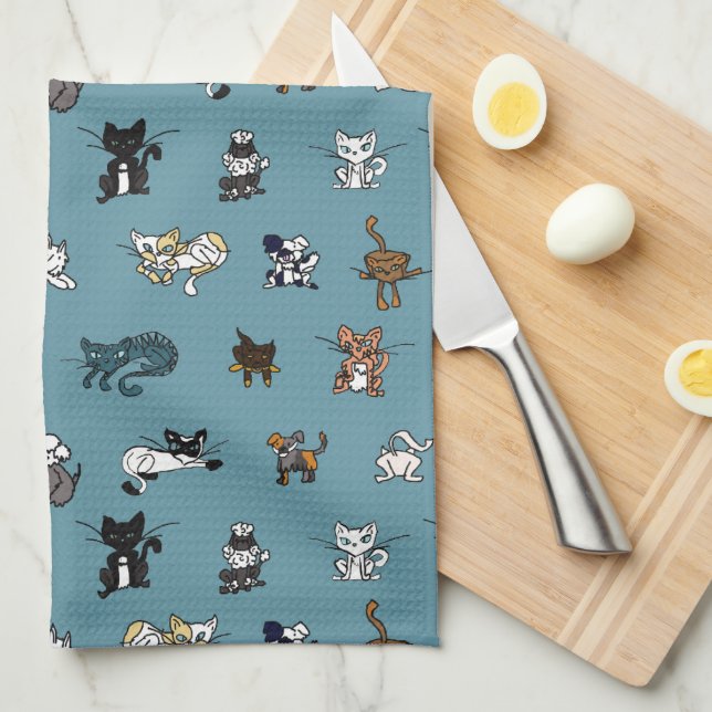 Teal Elemental pets Tea Towel (Quarter Fold)
