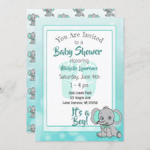 Teal Elephant Baby Shower Invitation