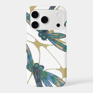 Teal & Emerald Dragonflies on Retro Yellow Groove