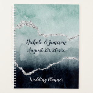 Teal, Emerald, Navy and Silver Geode Agate Wedding Planner