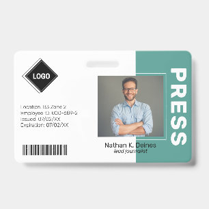 Teal Employee Photo ID Company Security Badge